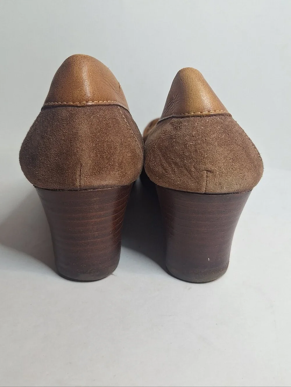 L.L. Bean Shoes Taupe Brown Suede Leather Wedge Penny Loafers Slip On Sz US 11 M